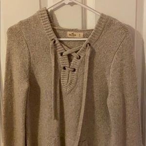 XS lace up dark beige sweater